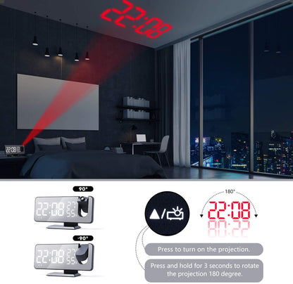 LED Projection Alarm Clock with Wireless Charging