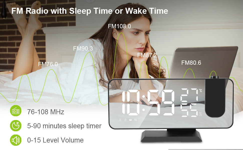 LED Projection Alarm Clock with Wireless Charging