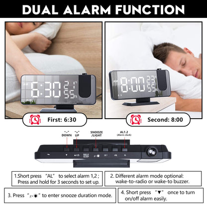 LED Projection Alarm Clock with Wireless Charging